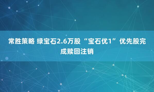 常胜策略 绿宝石2.6万股 “宝石优1” 优先股完成赎回注销